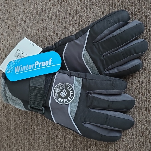 WINTERPROOF BRAND BOYS BLACK & GRAY GLOVES SIZE LARGE/EXTRA LARGE - Picture 1 of 11